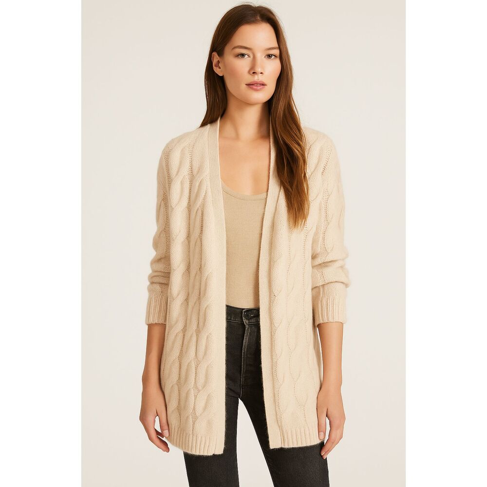 SABLYN Cream Chunky Knit Cashmere Cable Knit Duster Cardigan Women's Size Medium